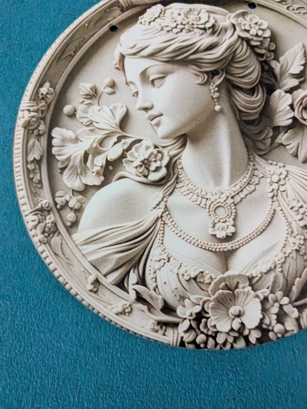Elegant Decorative Victorian Woman Cream Medallion Wall Plaque.